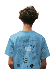 Man wearing sky blue cotton t-shirt with motivational quotes like “I am successful,” “I am confident,” and “Better Every Day”.