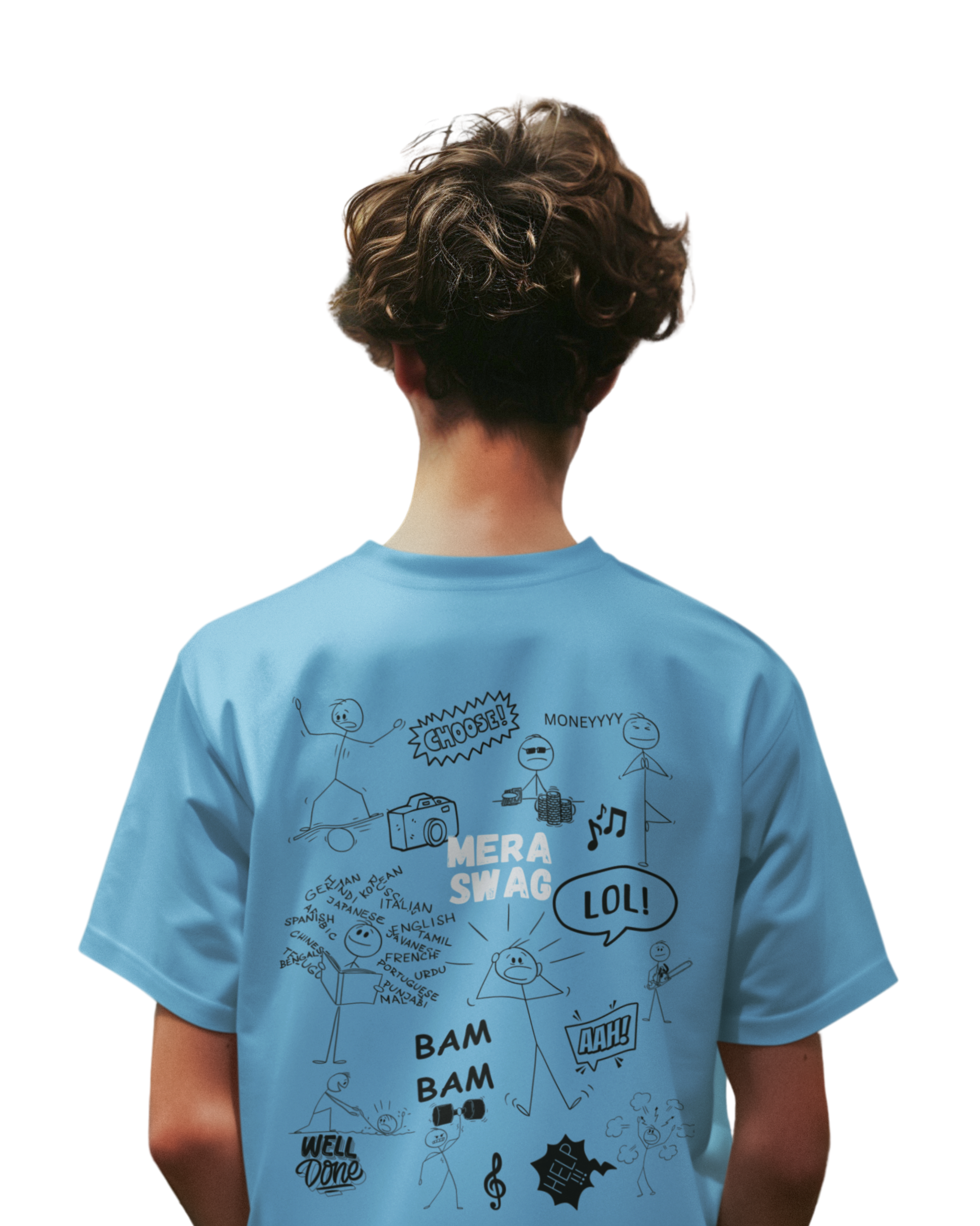 Man wearing sky blue cotton t-shirt with motivational quotes like “I am successful,” “I am confident,” and “Better Every Day”.