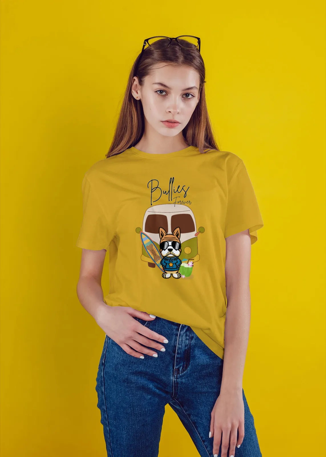 "Bullies Forever Surf Van T-Shirt – Cool French Bulldog Tee " | Women’s T-shirt for Animal Lovers