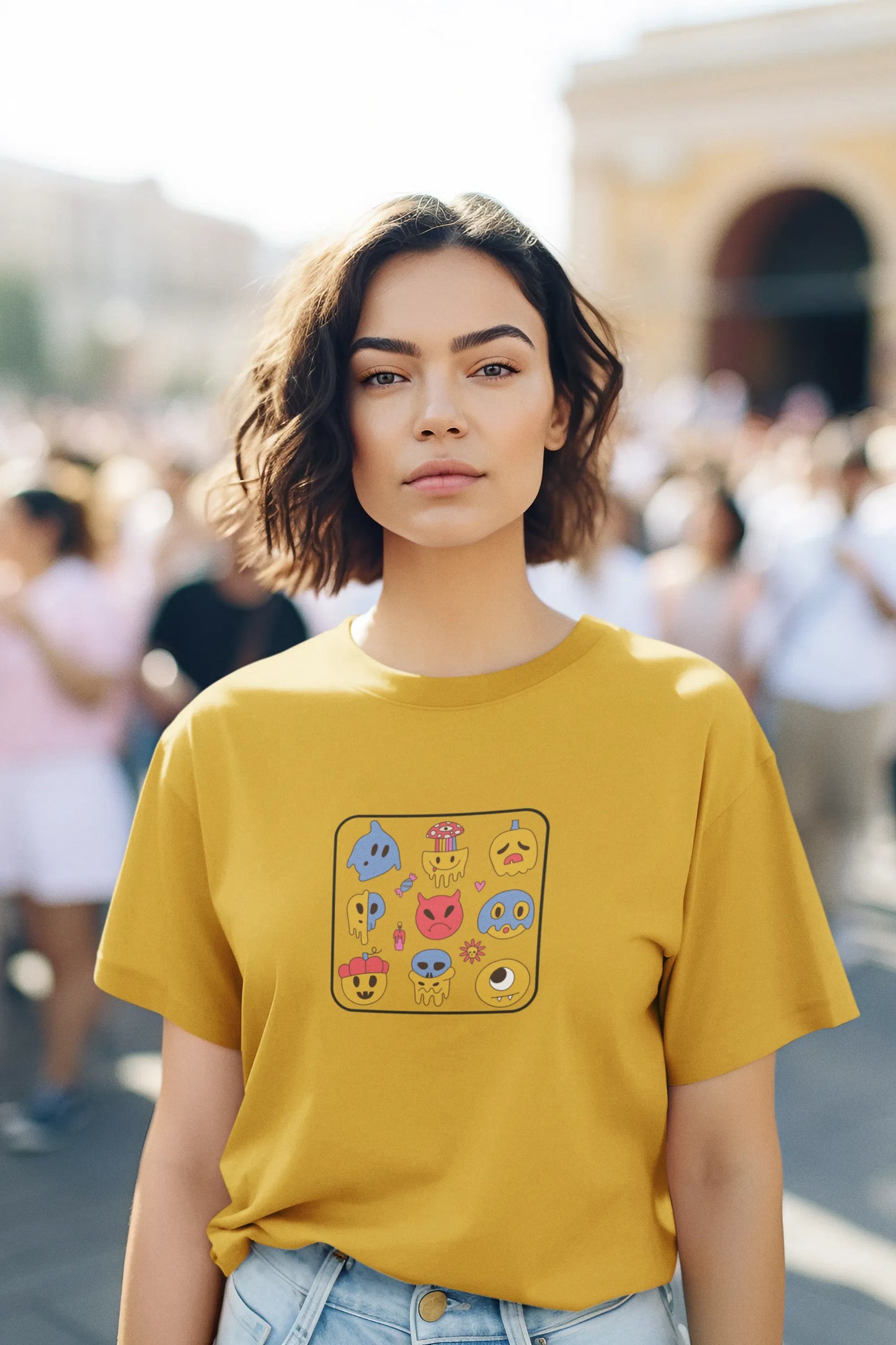 Funky Monster Face Cartoon T-Shirt for Women from Woven Weft