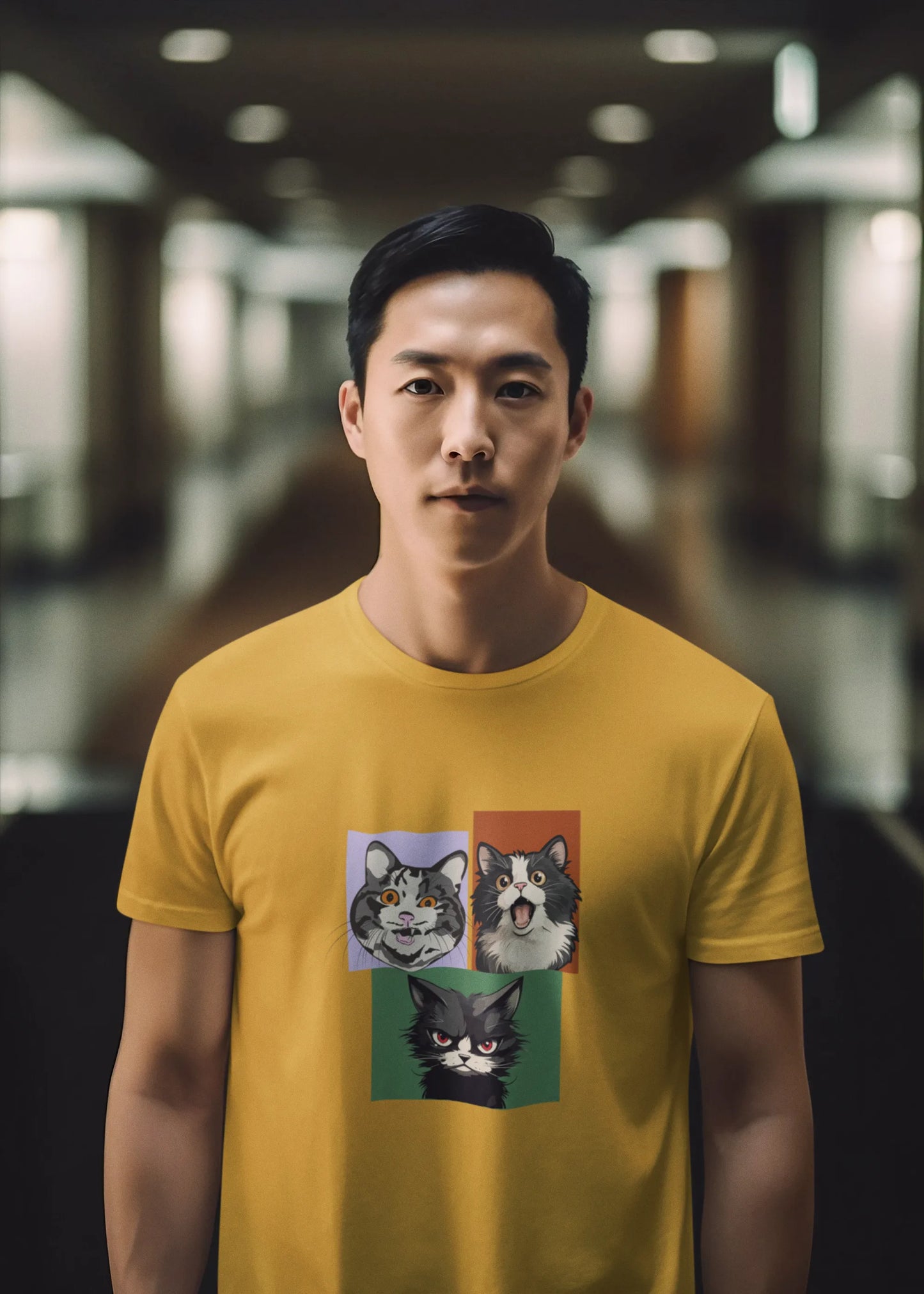 Grumpy, Happy & Surprised Cats Faces Graphic Tee for Men