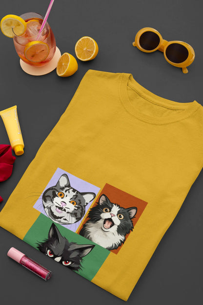 Grumpy, Happy & Surprised Cats Faces Graphic Tee for Men