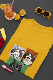 Grumpy, Happy & Surprised Cats Faces Graphic Tee for Women