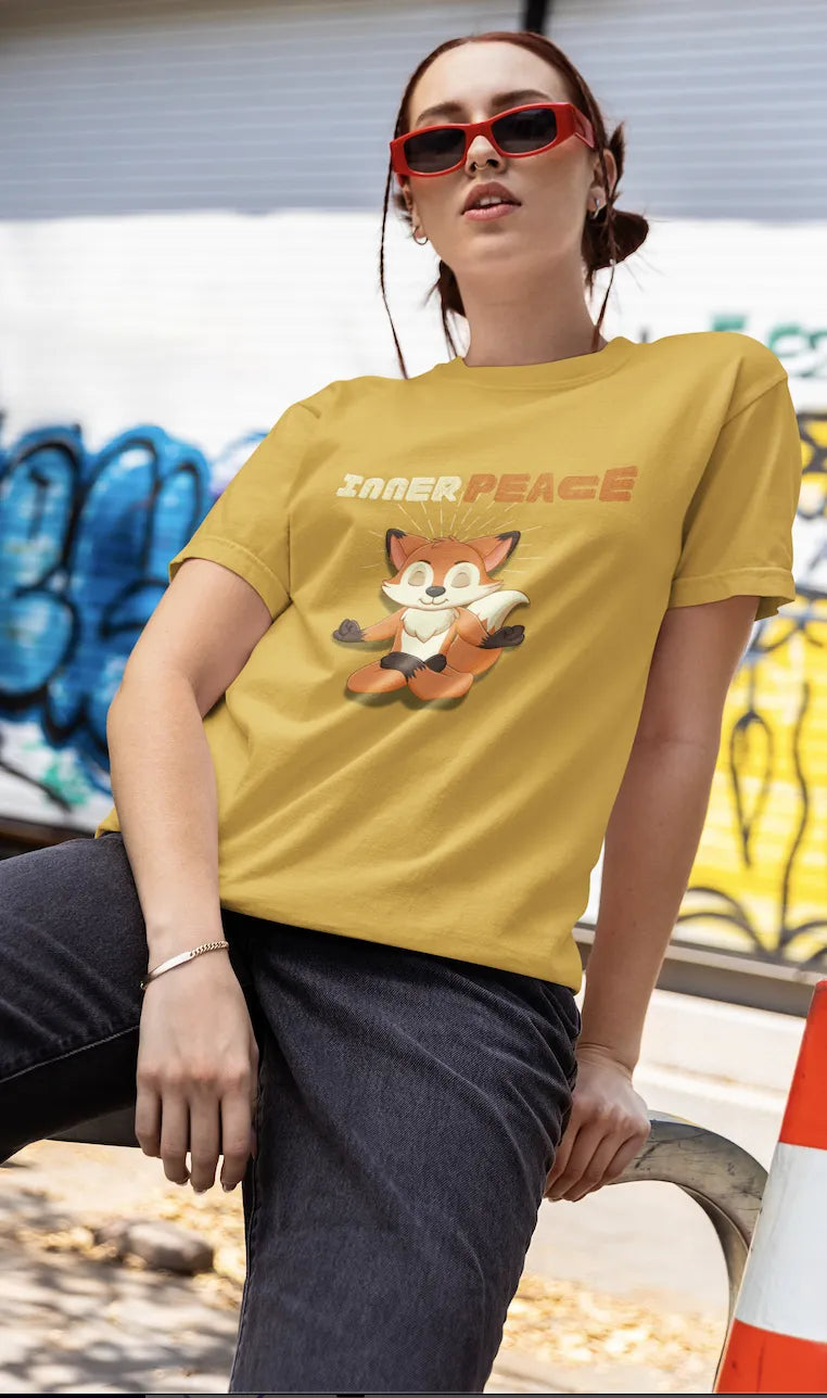 "Inner Peace Fox T-Shirt – Meditating Cartoon Vibes Graphic Tee for Calm Souls" | Women’s T-shirt for Cartoon Lovers