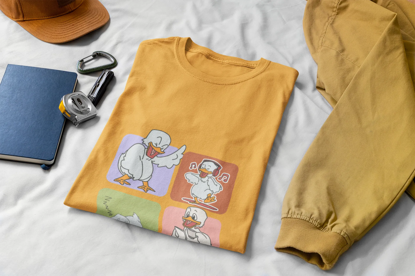 "Mood Swing Duck Graphic T-Shirt – Funny Cartoon Vibes Tee | Chill, Dance, Sleep & Read" | Men’s T-shirt for Cartoon Lovers
