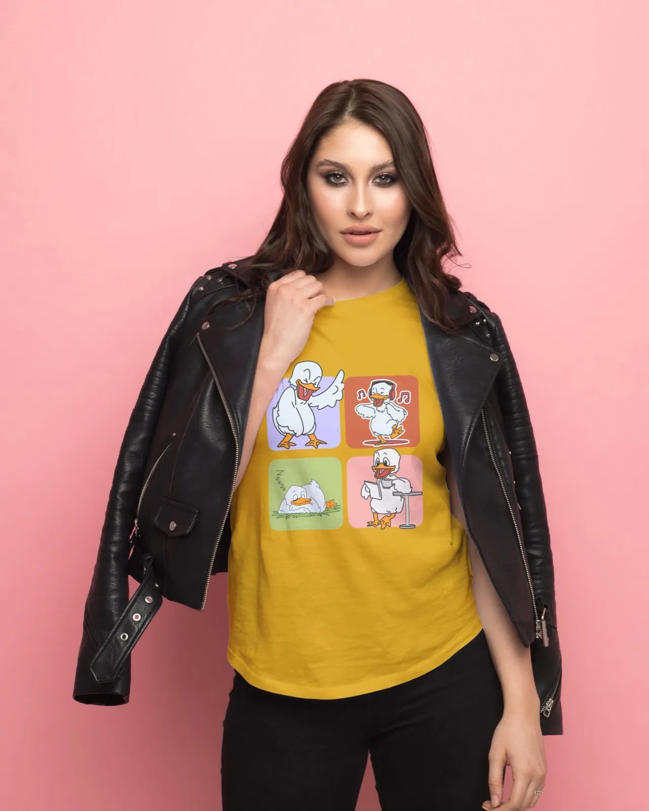 "Mood Swing Duck Graphic T-Shirt – Funny Cartoon Vibes Tee | Chill, Dance, Sleep & Read" | Women’s T-shirt for Cartoon Lovers