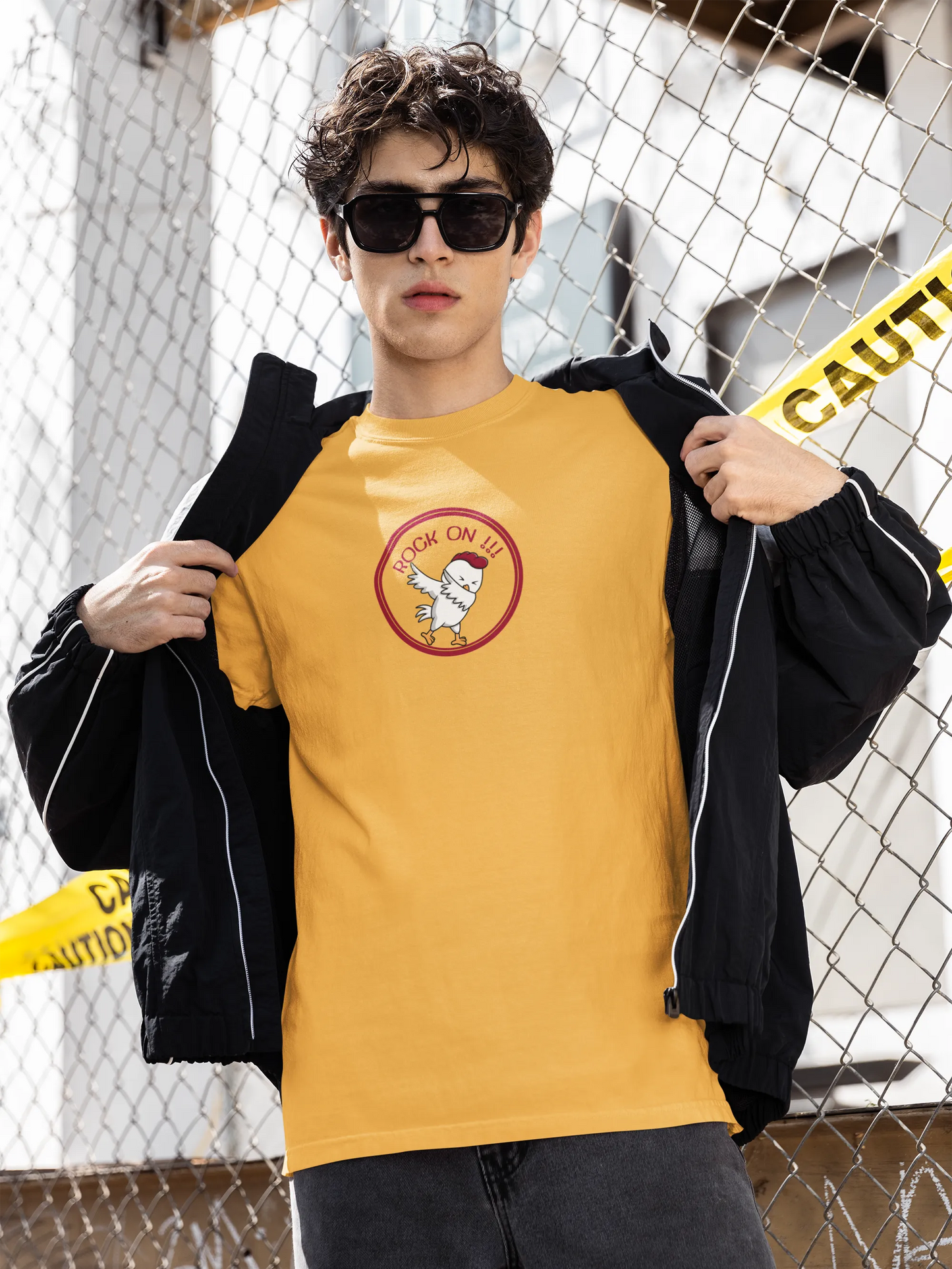 Rock On Dabbing Chicken Graphic T-Shirt for Men