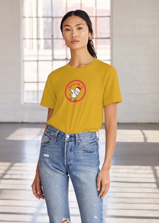 "Rock On Dabbing Chicken Graphic T-Shirt – Funny Cool Party Cartoon Tee" | Women’s T-shirt for Cartoon Lovers