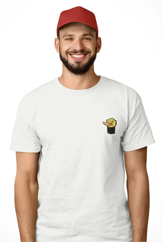 "Angry Duck in Pocket Graphic T-Shirt – Hilarious Cartoon Animal Tee" | Men’s T-shirt for Cartoon Lovers