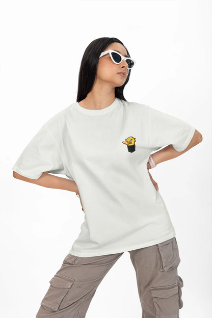 Angry Duck in Pocket Graphic T-Shirt – Cartoon Tee for Women
