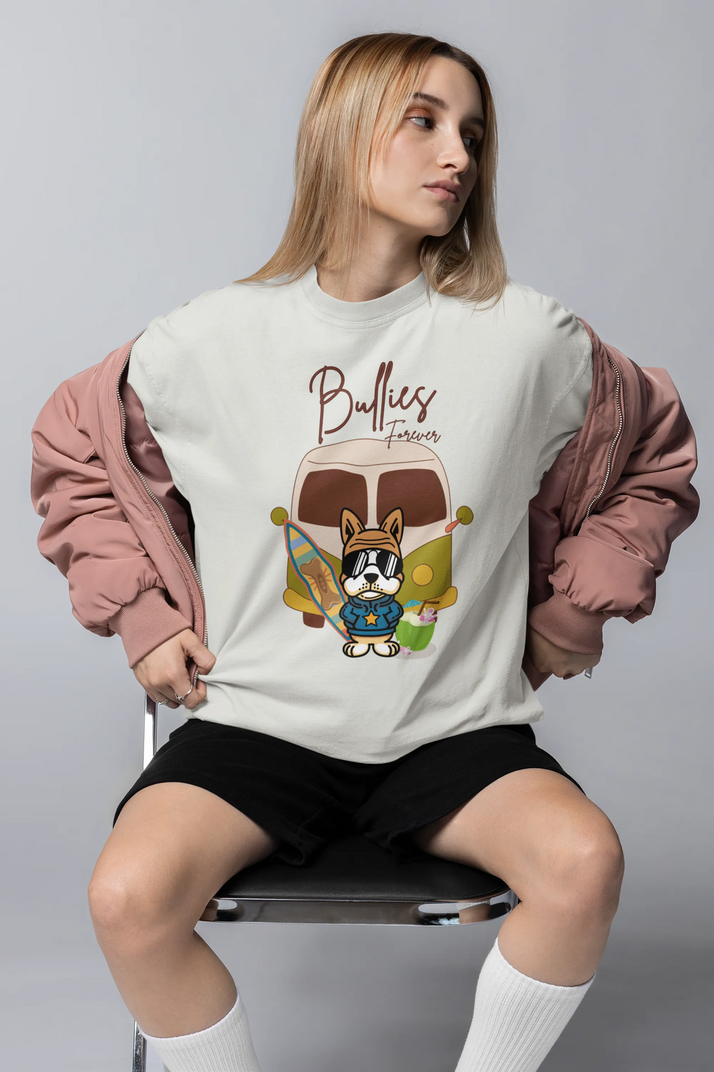 "Bullies Forever Surf Van T-Shirt – Cool French Bulldog Tee " | Women’s T-shirt for Animal Lovers