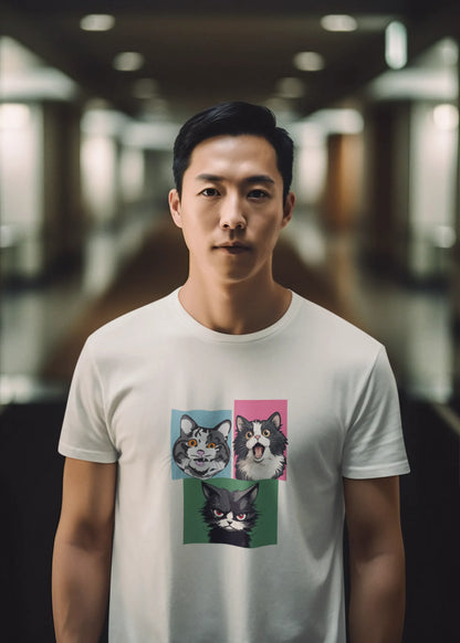 Grumpy, Happy & Surprised Cats Faces Graphic Tee for Men