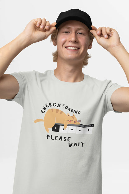 "Low Battery Mode Activated – Cute Lazy Cat Graphic Tee" | Men’s T-shirt for Animal Lovers