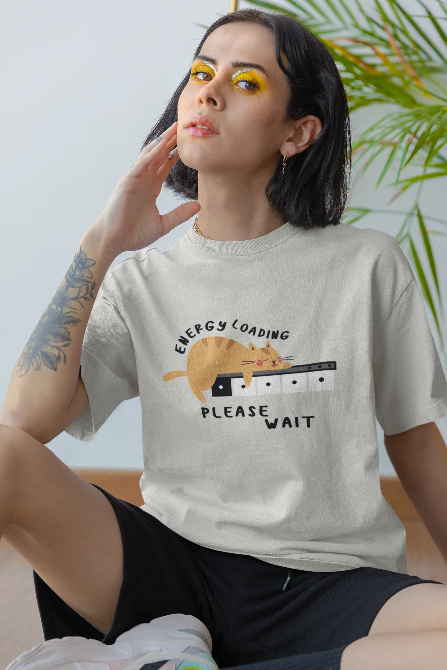 "Low Battery Mode Activated – Cute Lazy Cat Graphic Tee" | Women’s T-shirt for Animal Lovers