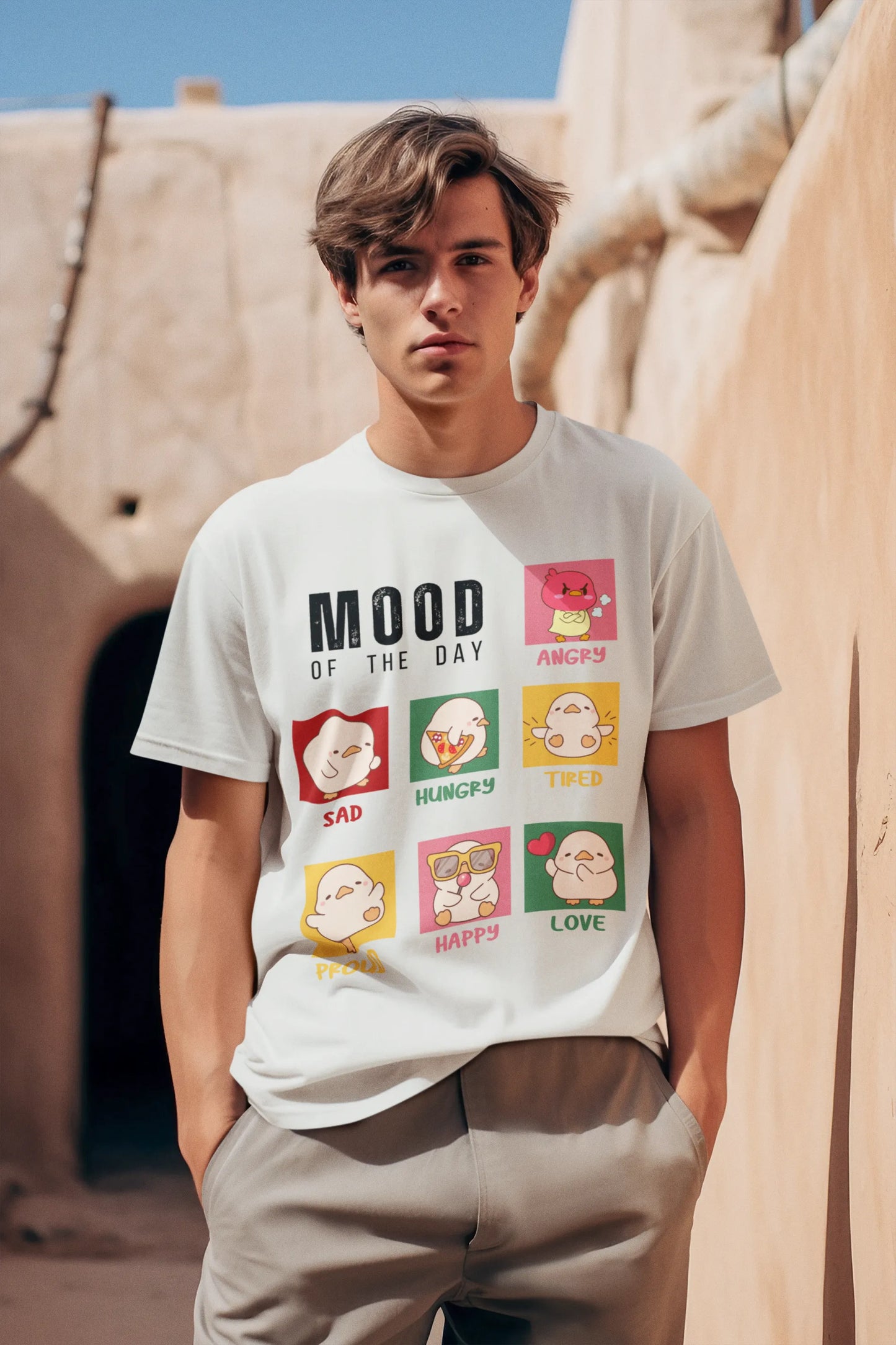 "Mood Chick Emotions T-Shirt – Cute Kawaii Cartoon Tee" | Men’s T-shirt for Animal Lovers