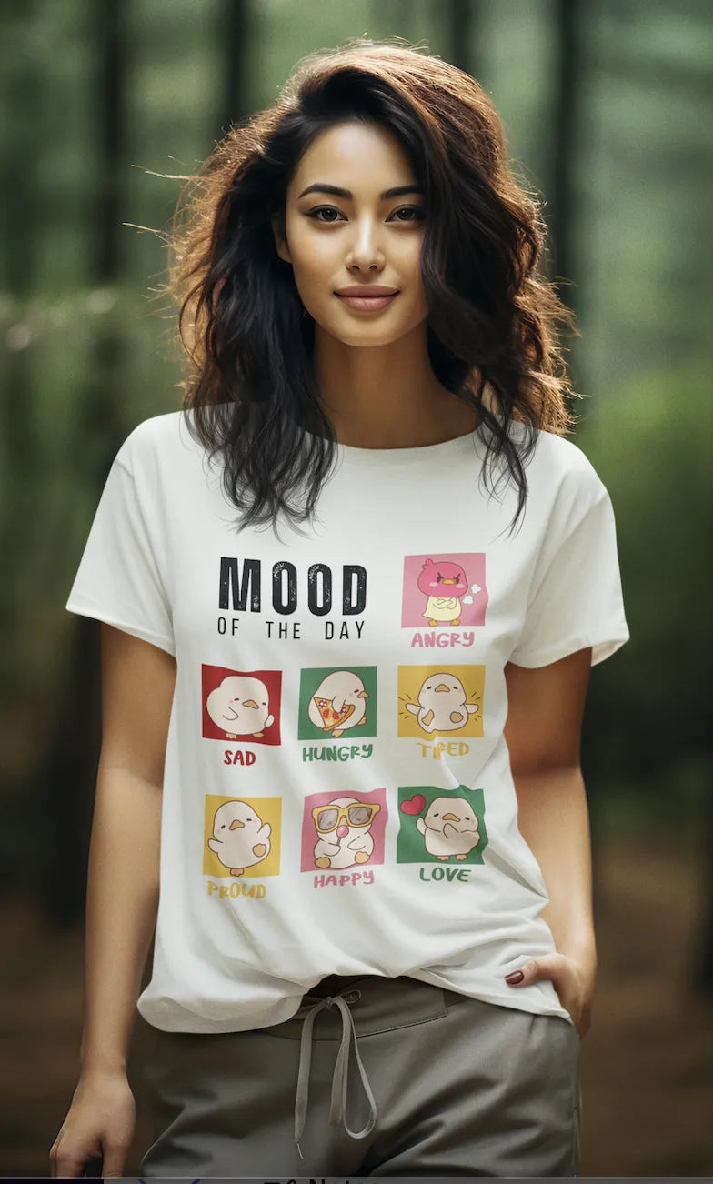 "Mood Chick Emotions T-Shirt – Cute Kawaii Cartoon Tee" | Women’s T-shirt for Animal Lovers
