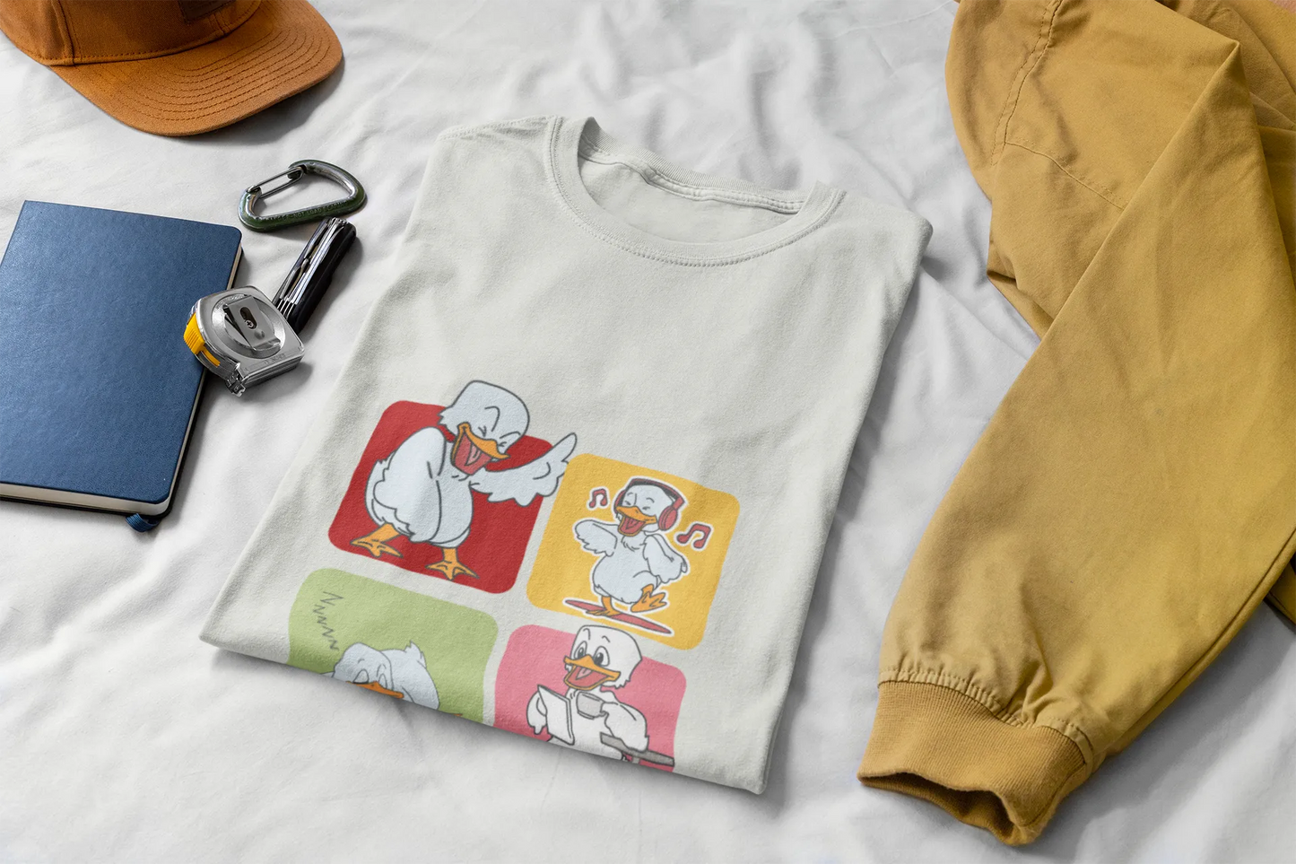 "Mood Swing Duck Graphic T-Shirt – Funny Cartoon Vibes Tee | Chill, Dance, Sleep & Read" | Men’s T-shirt for Cartoon Lovers