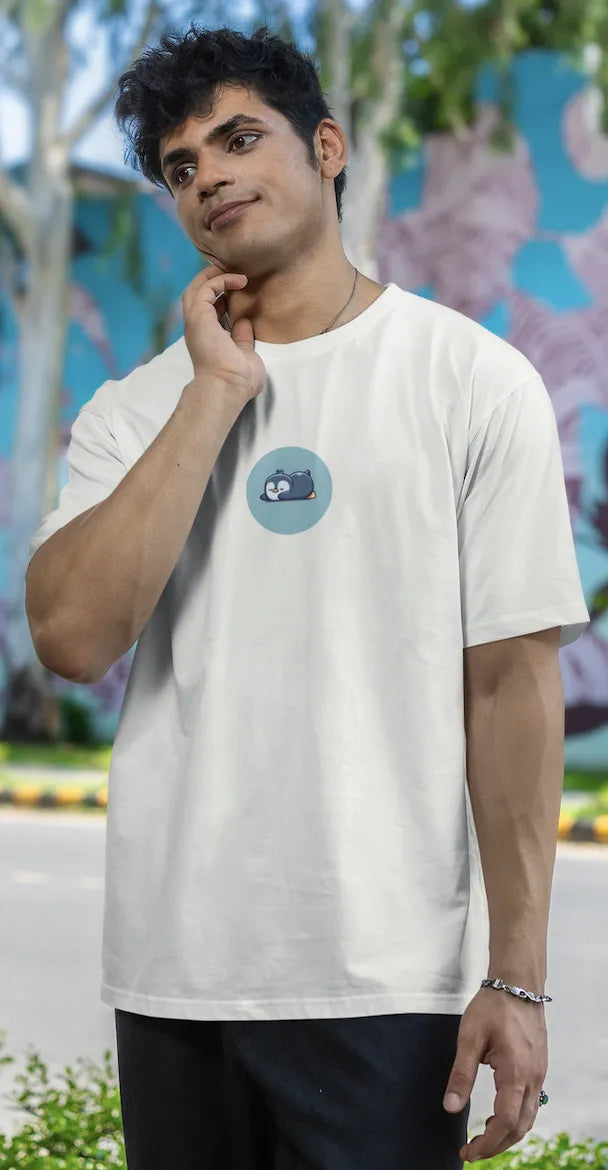 "Sleepy Penguin T-Shirt – Cute Chill Vibes Cartoon Tee" | Men’s T-shirt for Cartoon Lovers