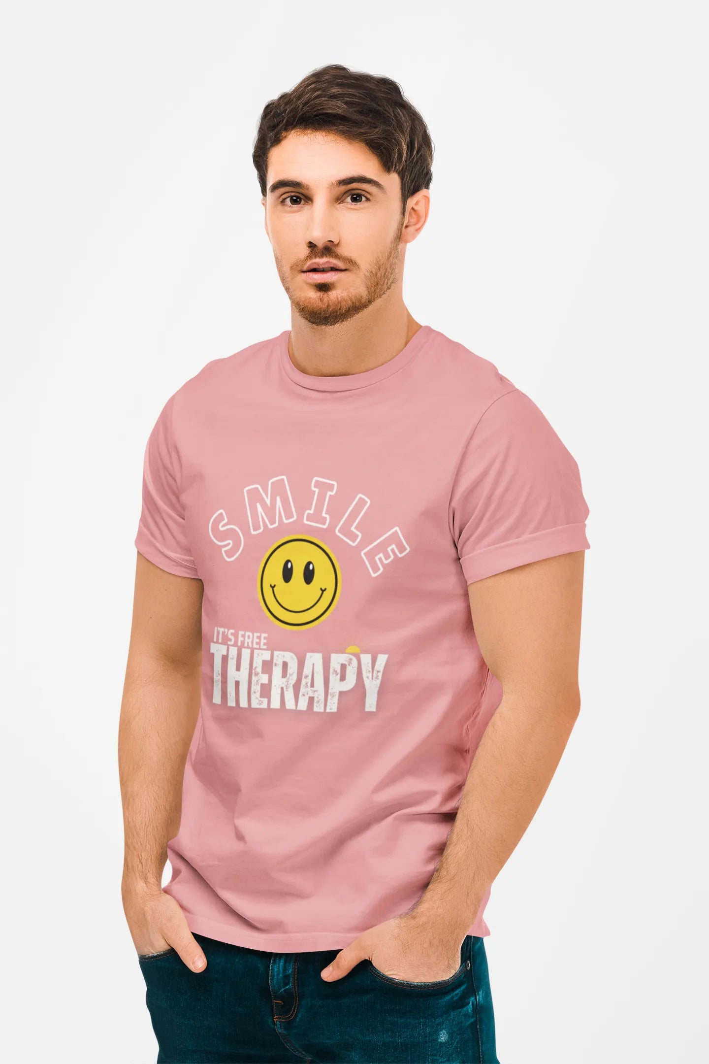"Smile - It's Free Therapy" | Men’s Motivational T-shirt