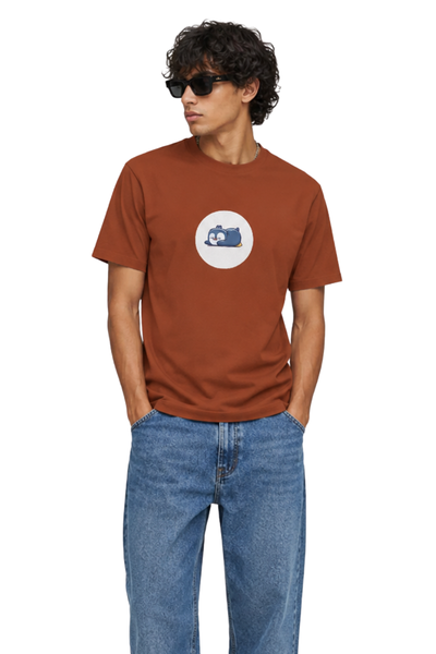 Sleepy Penguin | Men's Rust brown T-shirt | Cartoon
