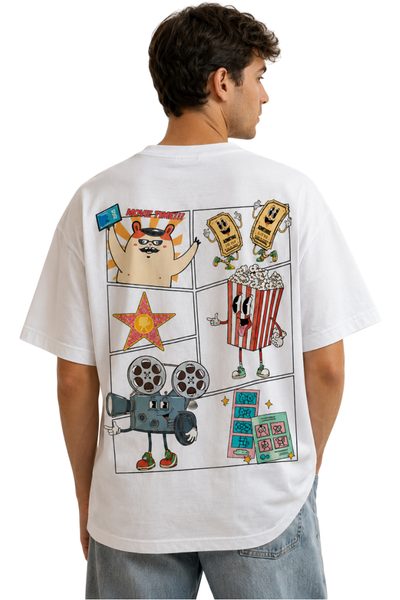 Movie Time | Men's Off-White T-shirt | Cartoon