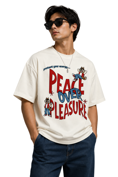 Peace Over Pleasure | Men's Off-White T-shirt | Cartoon