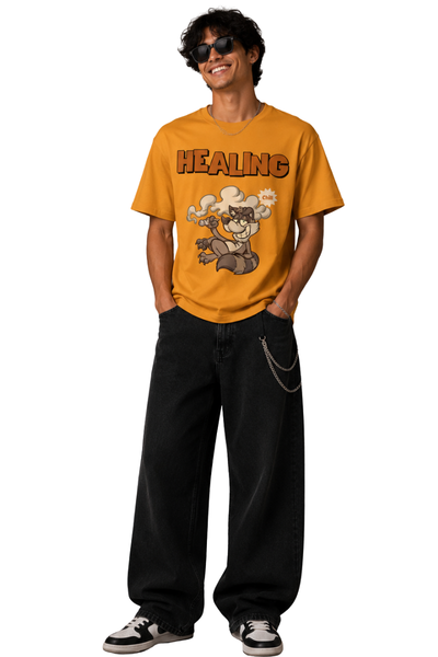 Healing Vibes | Men's Mustard T-shirt | Cartoon