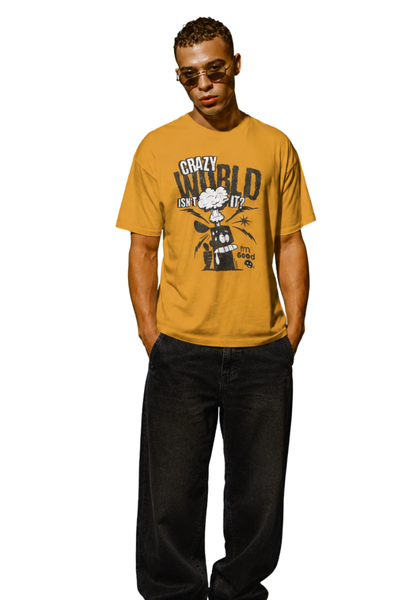 Crazy World | Men's Mustard T-shirt | Cartoon