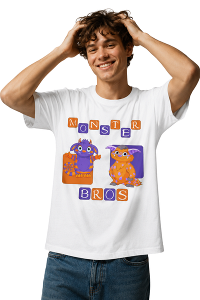 Monster Bros | Men's Off-White T-shirt | Cartoon