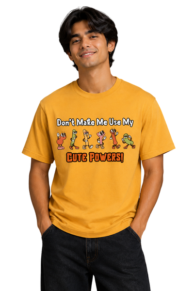 Don't Make Me Use My Cute Powers | Men's Mustard T-shirt | Cartoon