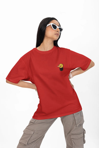 Angry Duck in Pocket Graphic T-Shirt – Cartoon Tee for Women