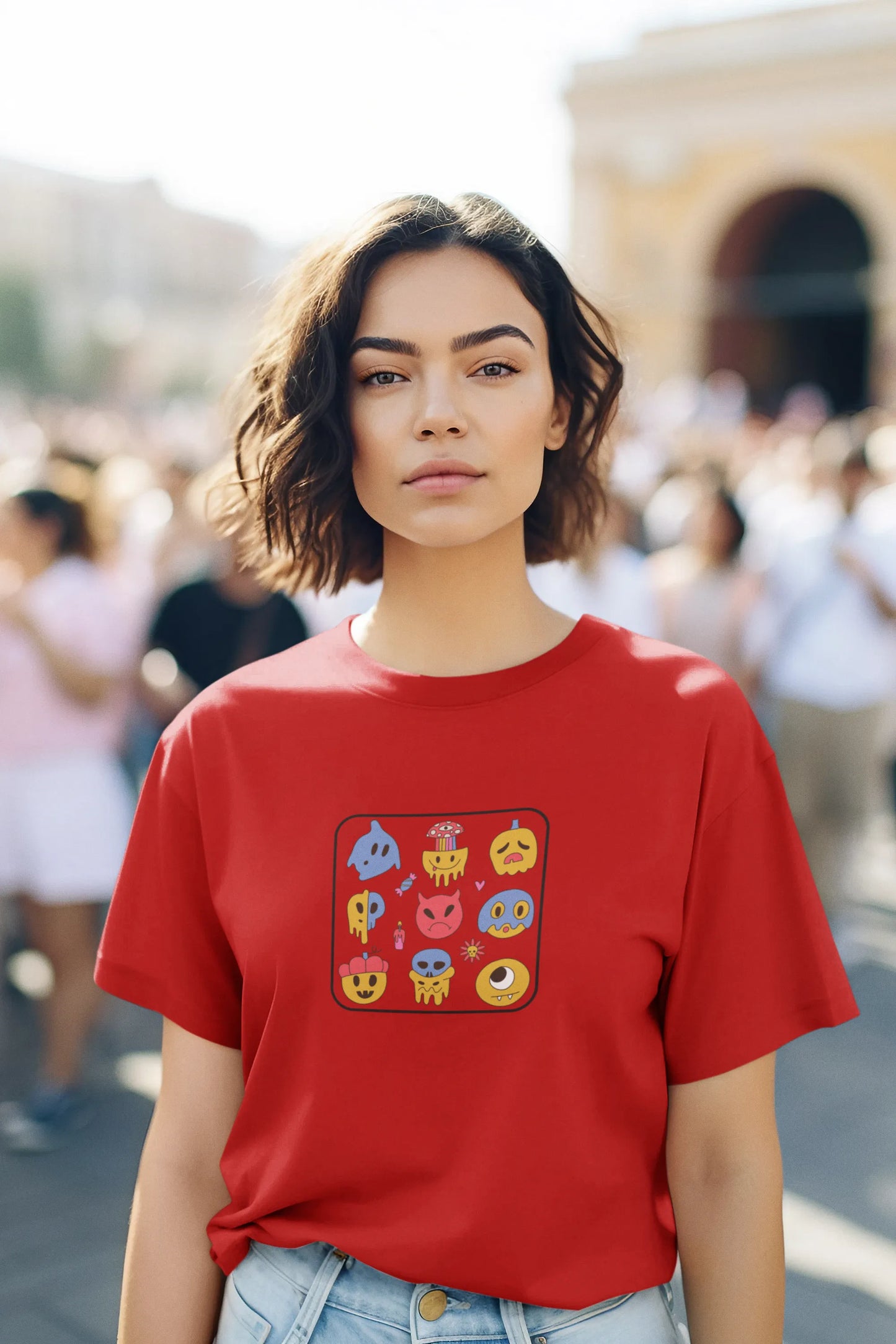 Funky Monster Face Cartoon T-Shirt for Women from Woven Weft