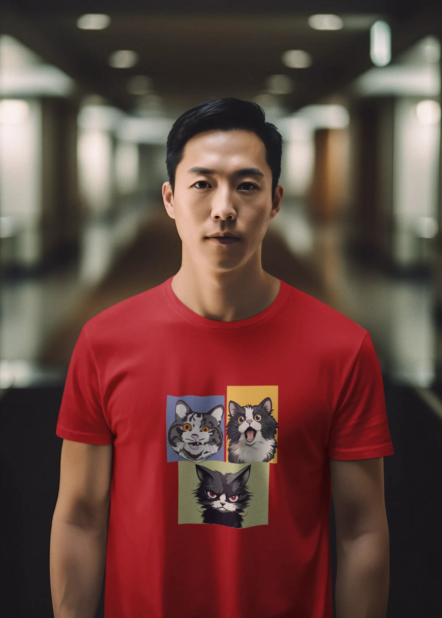 Grumpy, Happy & Surprised Cats Faces Graphic Tee for Men