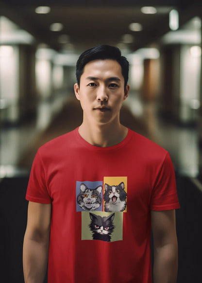 Grumpy, Happy & Surprised Cats Faces Graphic Tee for Men