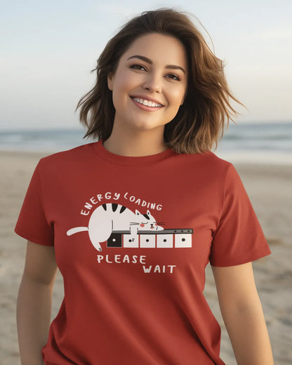 "Low Battery Mode Activated – Cute Lazy Cat Graphic Tee" | Women’s T-shirt for Animal Lovers