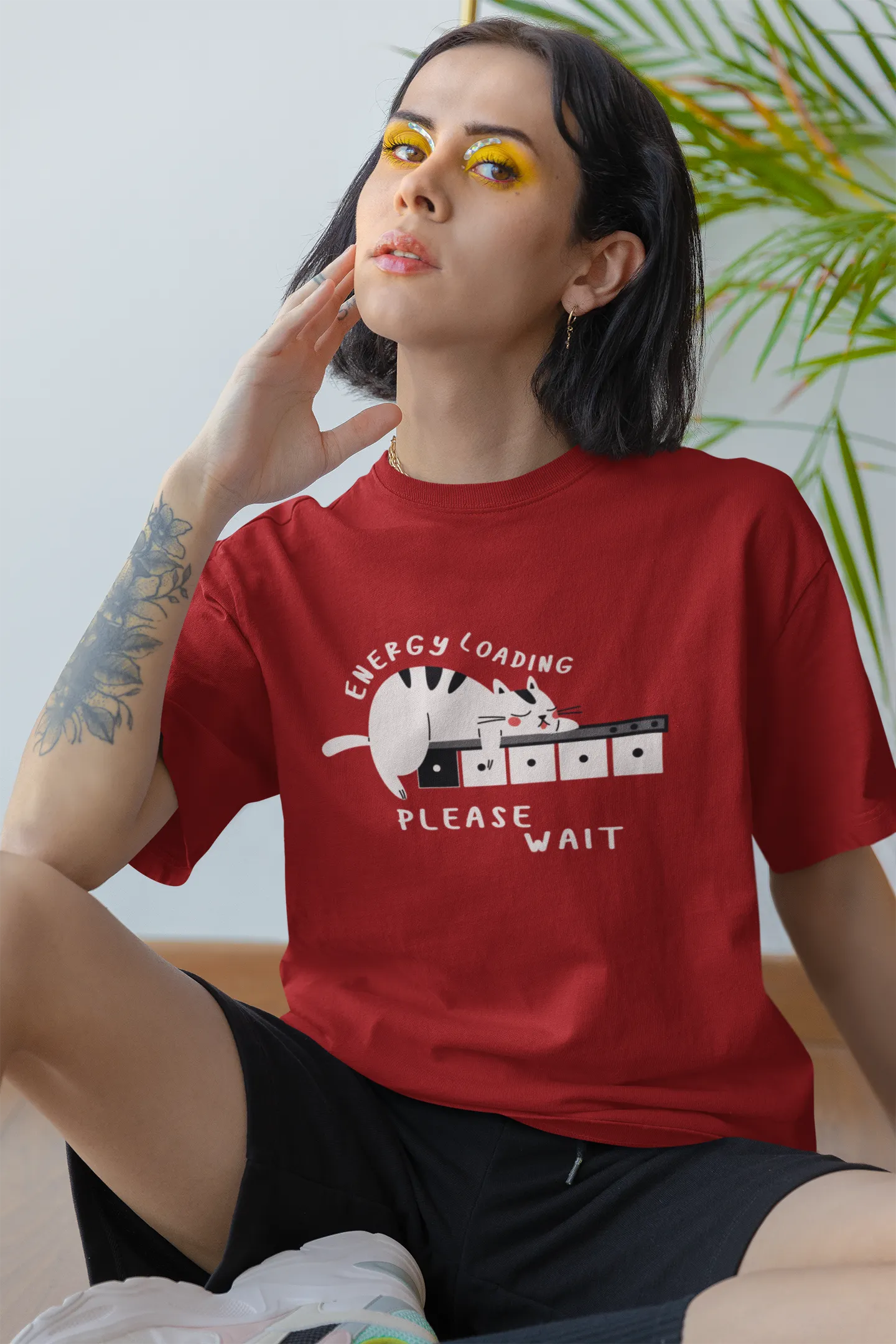 "Low Battery Mode Activated – Cute Lazy Cat Graphic Tee" | Women’s T-shirt for Animal Lovers