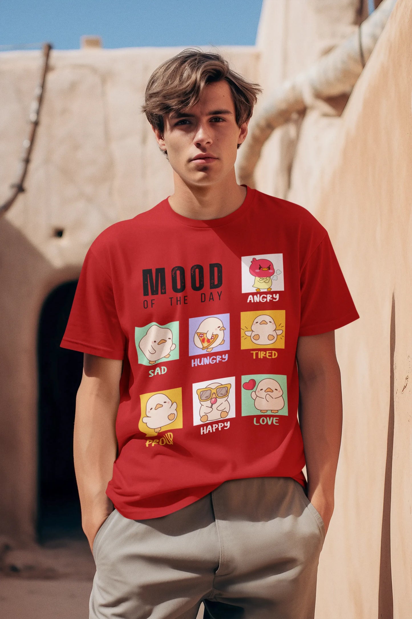"Mood Chick Emotions T-Shirt – Cute Kawaii Cartoon Tee" | Men’s T-shirt for Animal Lovers