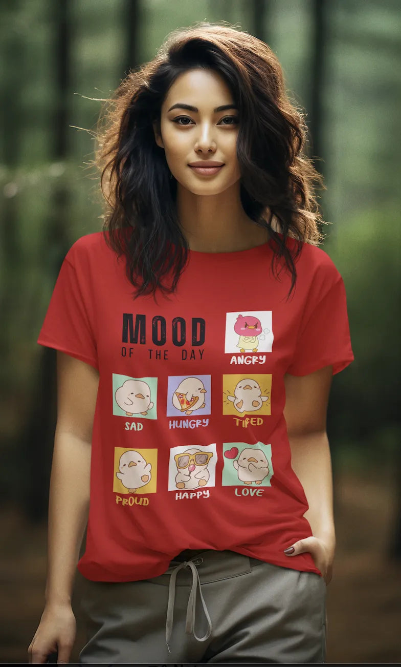 "Mood Chick Emotions T-Shirt – Cute Kawaii Cartoon Tee" | Women’s T-shirt for Animal Lovers