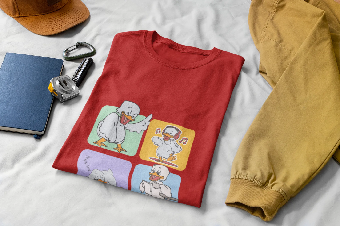 "Mood Swing Duck Graphic T-Shirt – Funny Cartoon Vibes Tee | Chill, Dance, Sleep & Read" | Men’s T-shirt for Cartoon Lovers