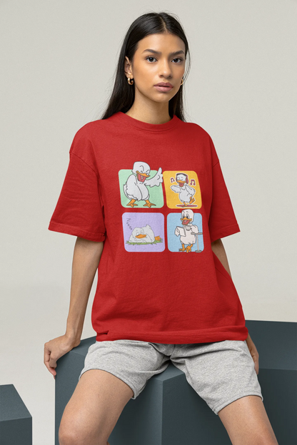 "Mood Swing Duck Graphic T-Shirt – Funny Cartoon Vibes Tee | Chill, Dance, Sleep & Read" | Women’s T-shirt for Cartoon Lovers