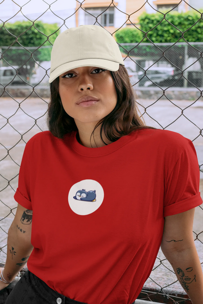 "Sleepy Penguin T-Shirt – Cute Chill Vibes Cartoon Tee" | Women’s T-shirt for Cartoon Lovers