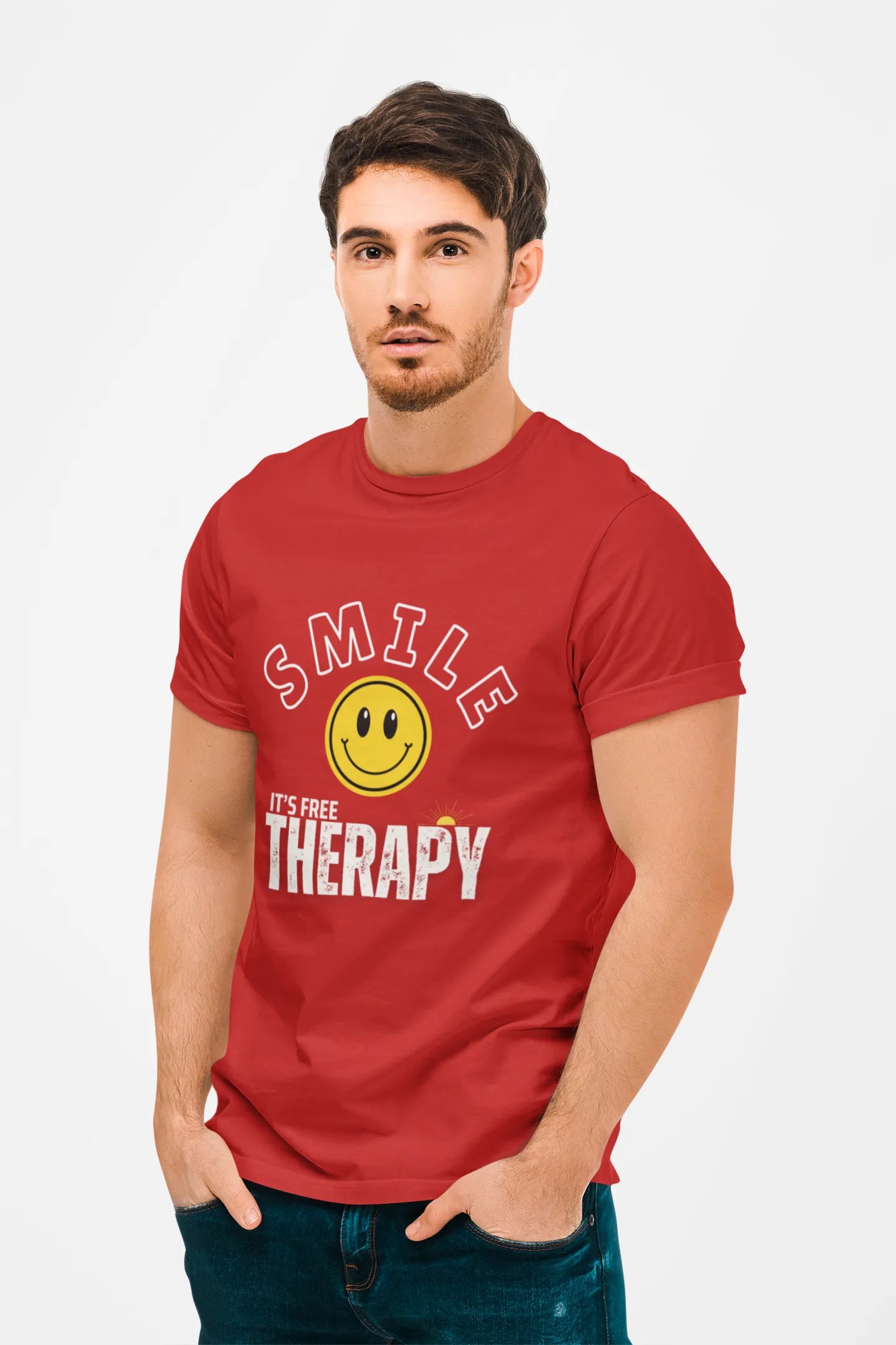 "Smile - It's Free Therapy" | Men’s Motivational T-shirt
