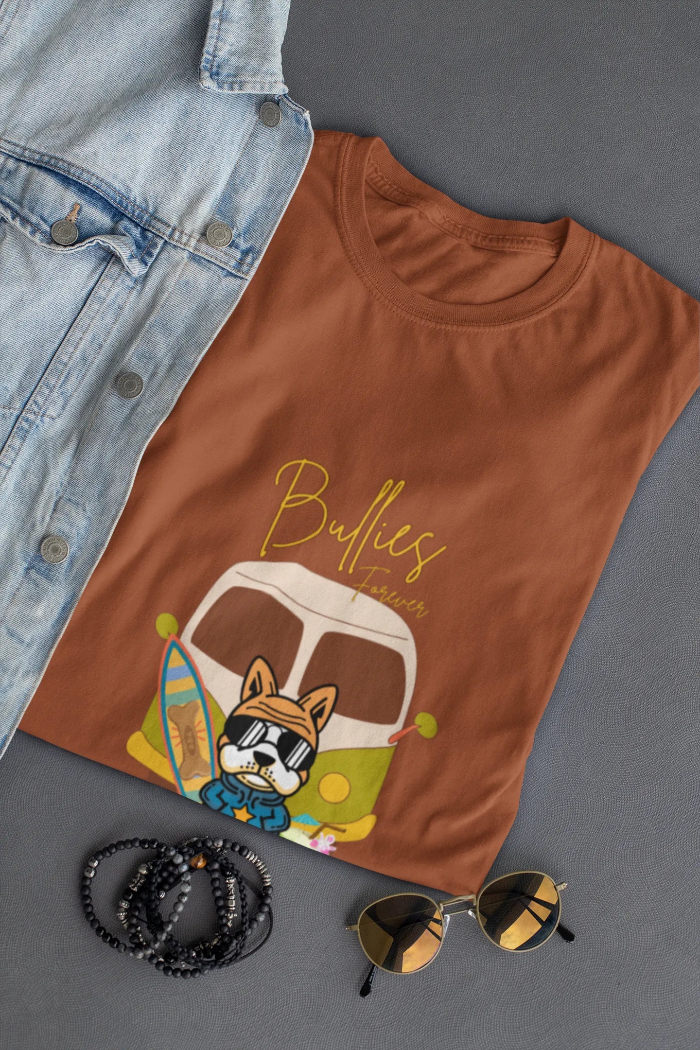 "Bullies Forever Surf Van T-Shirt – Cool French Bulldog Tee " | Women’s T-shirt for Animal Lovers