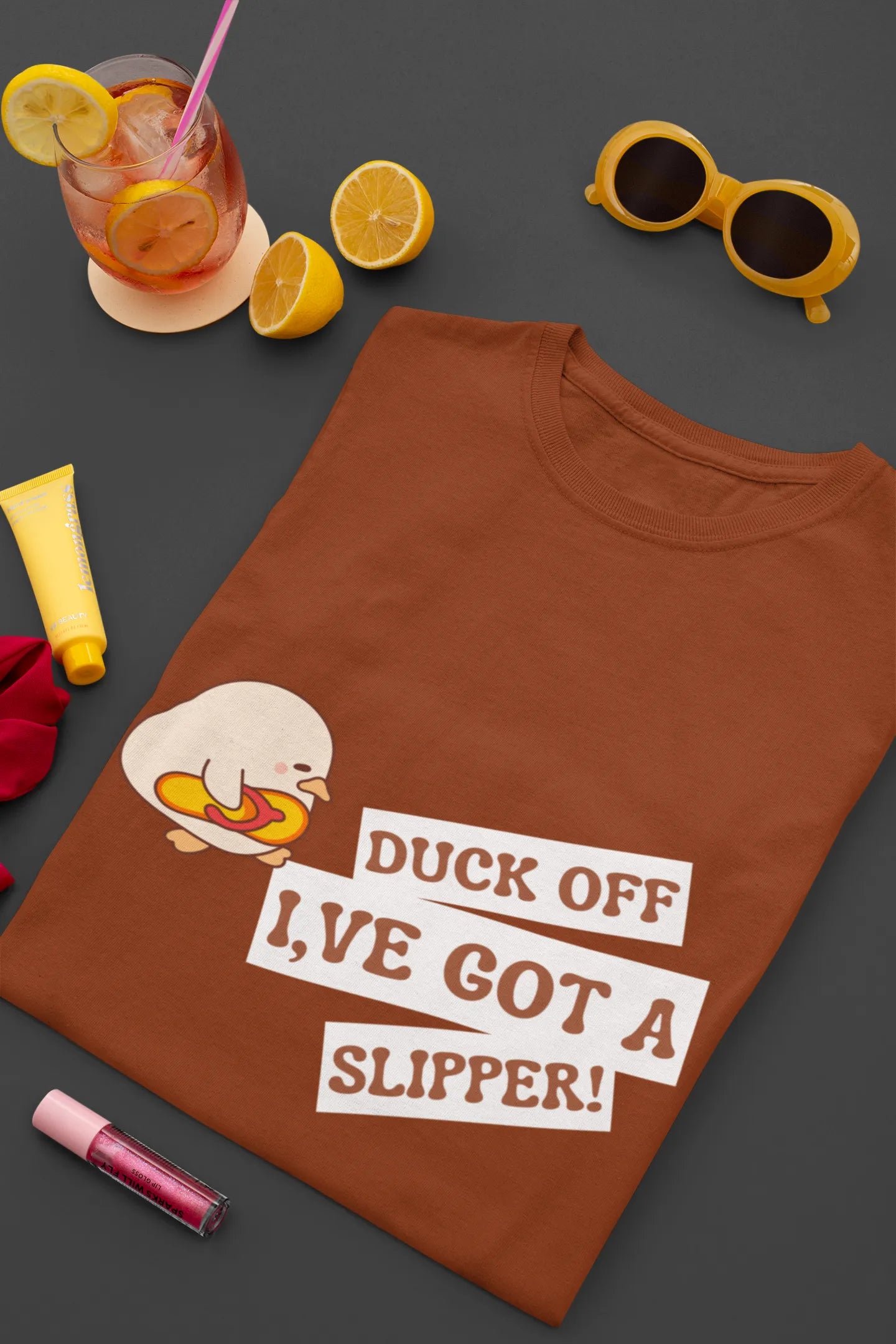 "Funny Duck Off Slipper T-Shirt – Cute Angry Duck Graphic Tee" | Women’s T-shirt for Animal Lovers