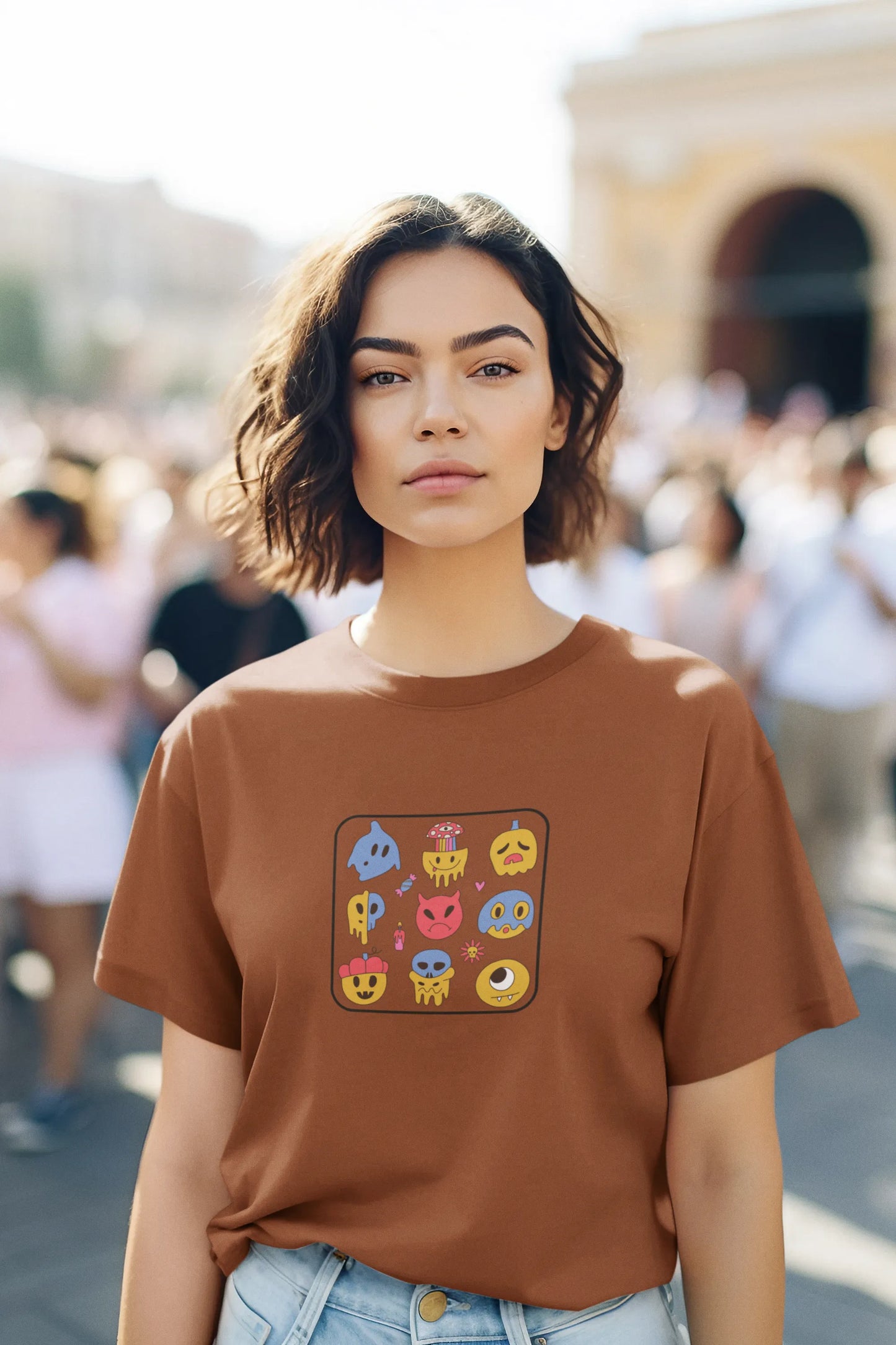 Funky Monster Face Cartoon T-Shirt for Women from Woven Weft