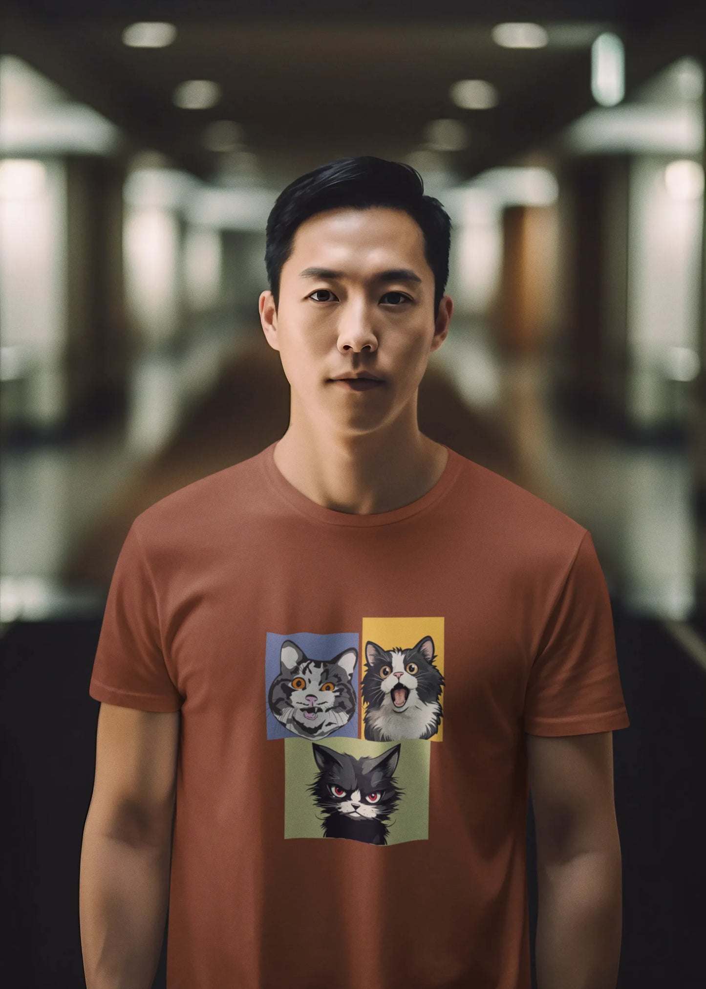 Grumpy, Happy & Surprised Cats Faces Graphic Tee for Men