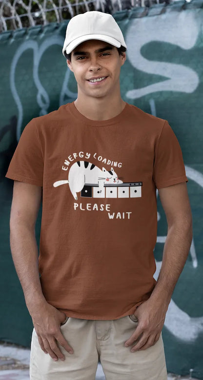 "Low Battery Mode Activated – Cute Lazy Cat Graphic Tee" | Men’s T-shirt for Animal Lovers