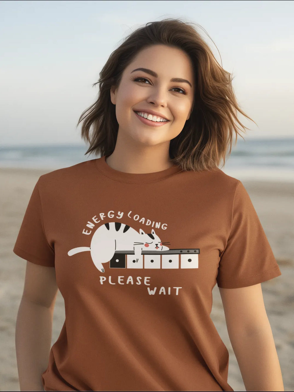 "Low Battery Mode Activated – Cute Lazy Cat Graphic Tee" | Women’s T-shirt for Animal Lovers