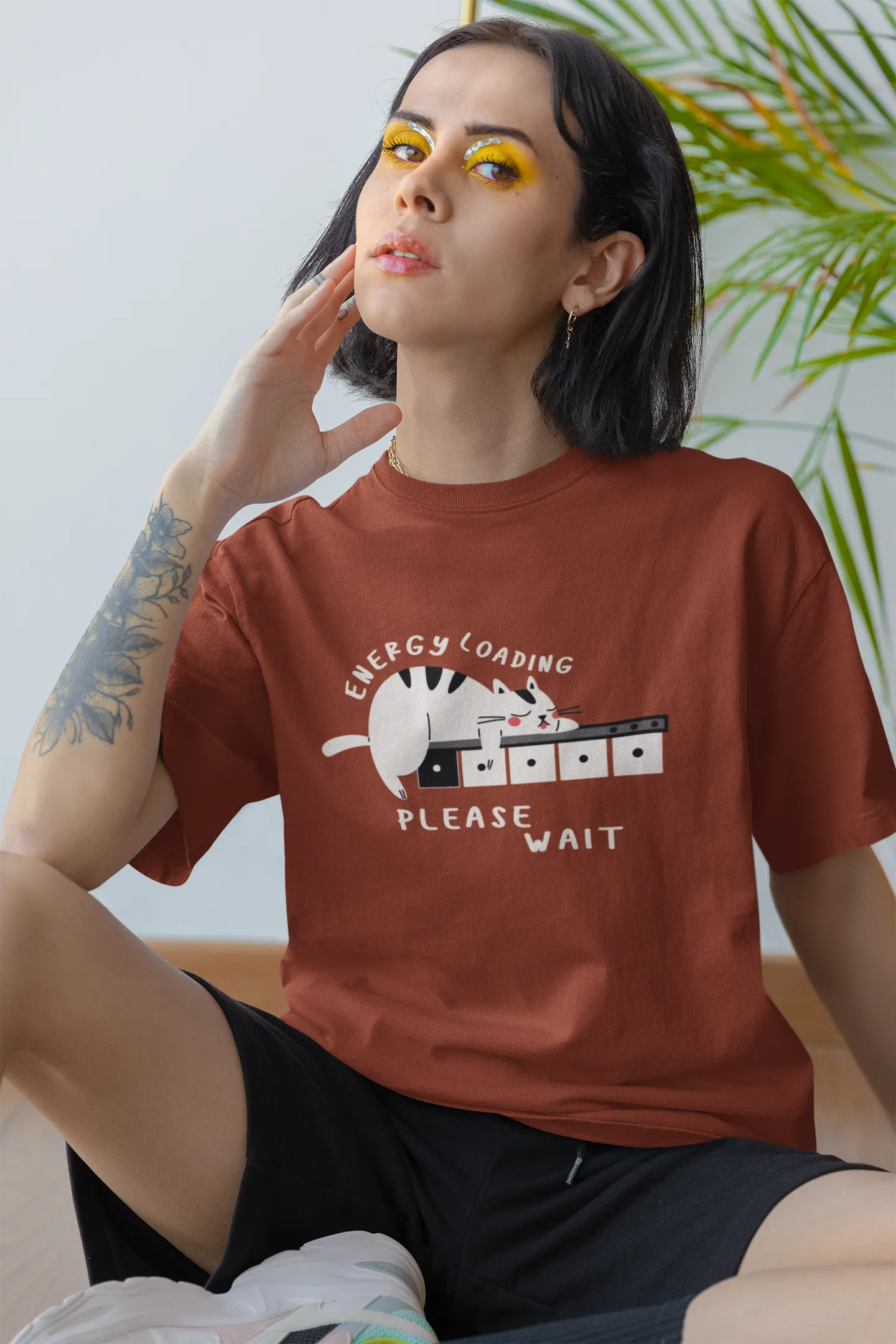 "Low Battery Mode Activated – Cute Lazy Cat Graphic Tee" | Women’s T-shirt for Animal Lovers