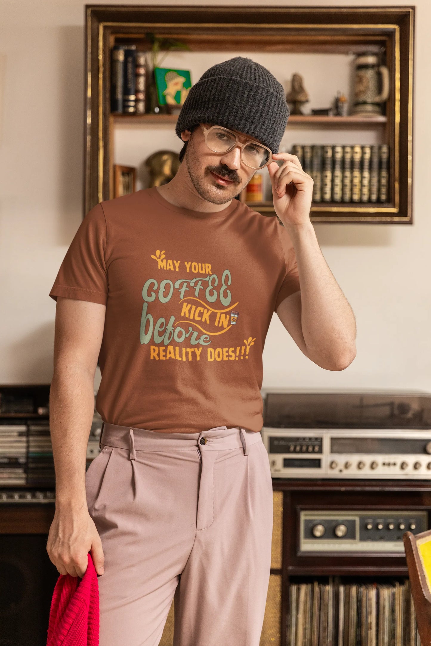 "May Your Coffee Kick In Before Reality Does" | Men’s Coffee Lovers T-shirt